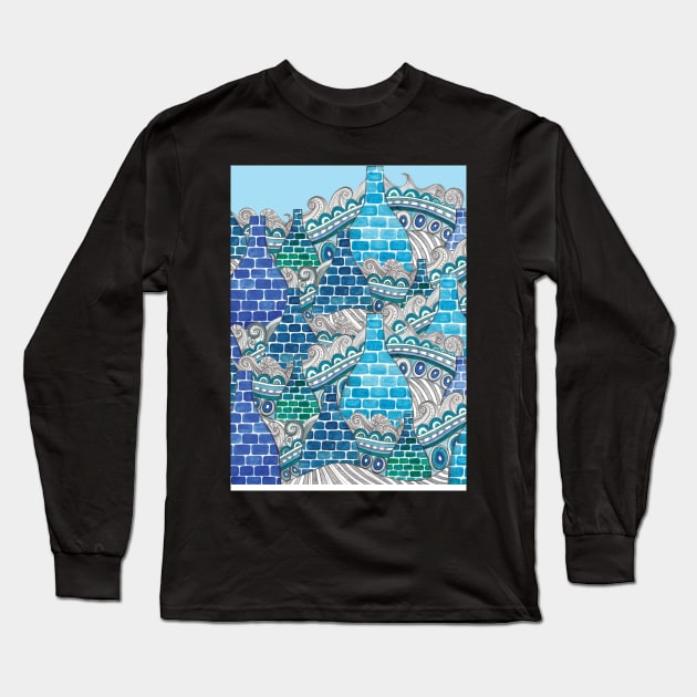 STOKE ON TRENT: BLUE ABSTRACT KILNS Long Sleeve T-Shirt by shelleyjayne